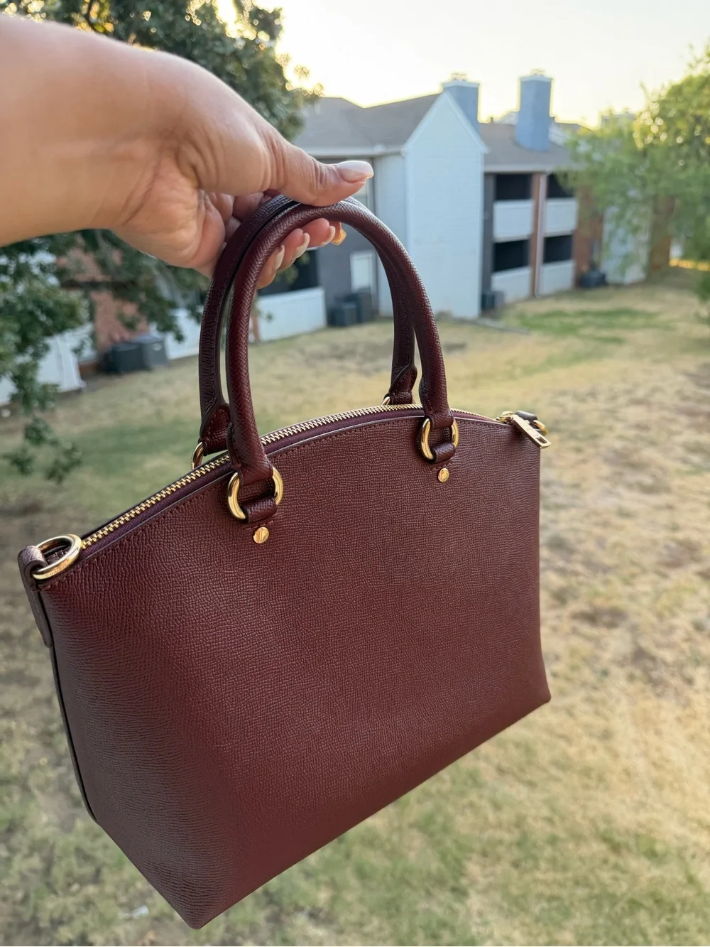 Coach Burgundy Leather Satchel with Gold Hardware